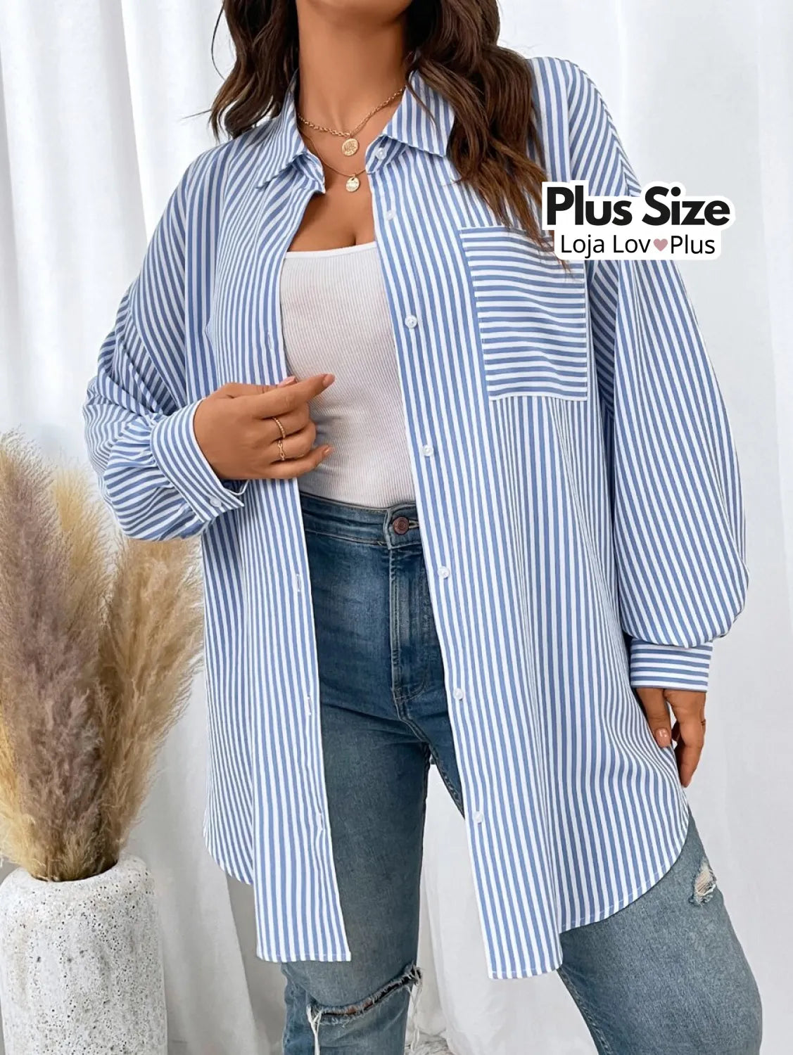 Camisa Plus Size Social Extra Longa Blusas Plus Size