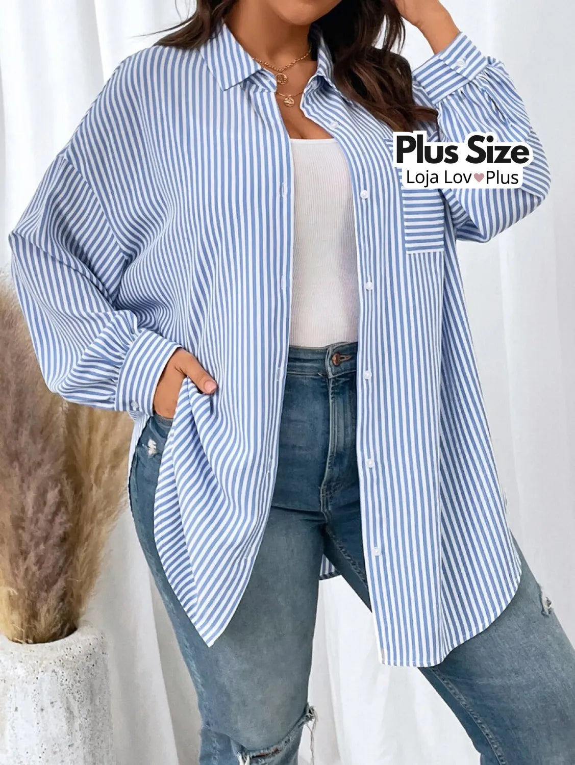 Camisa Plus Size Social Extra Longa Blusas Plus Size