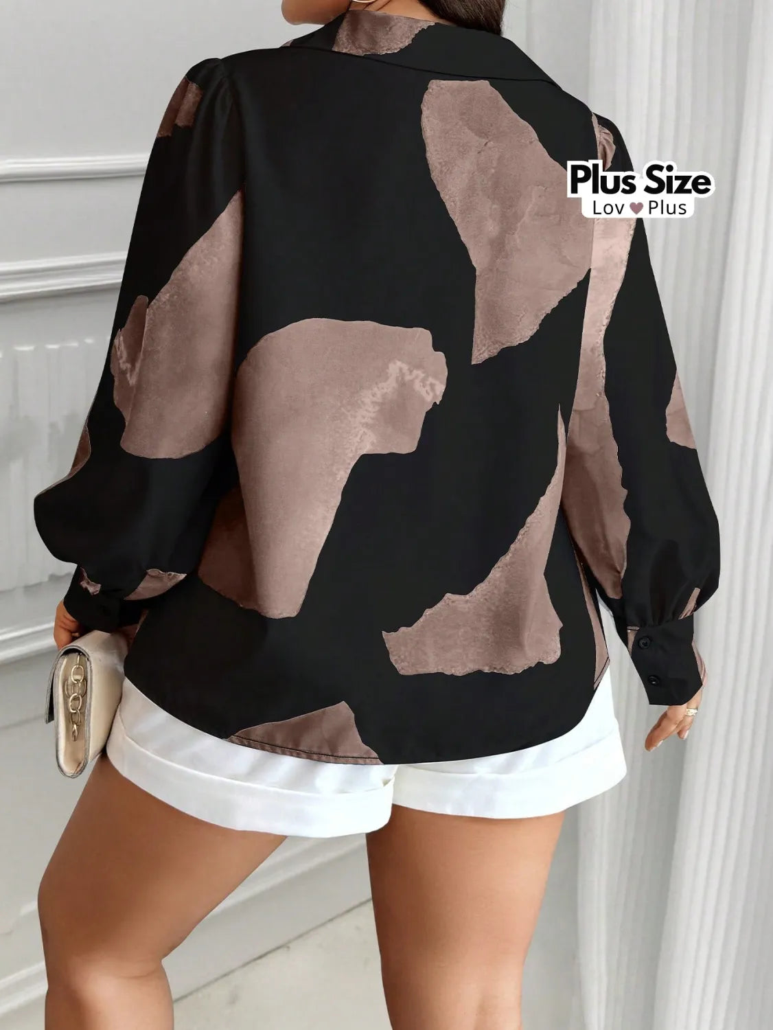 Camisa Plus Size Sofisticada de Manga Longa Blusas Plus Size