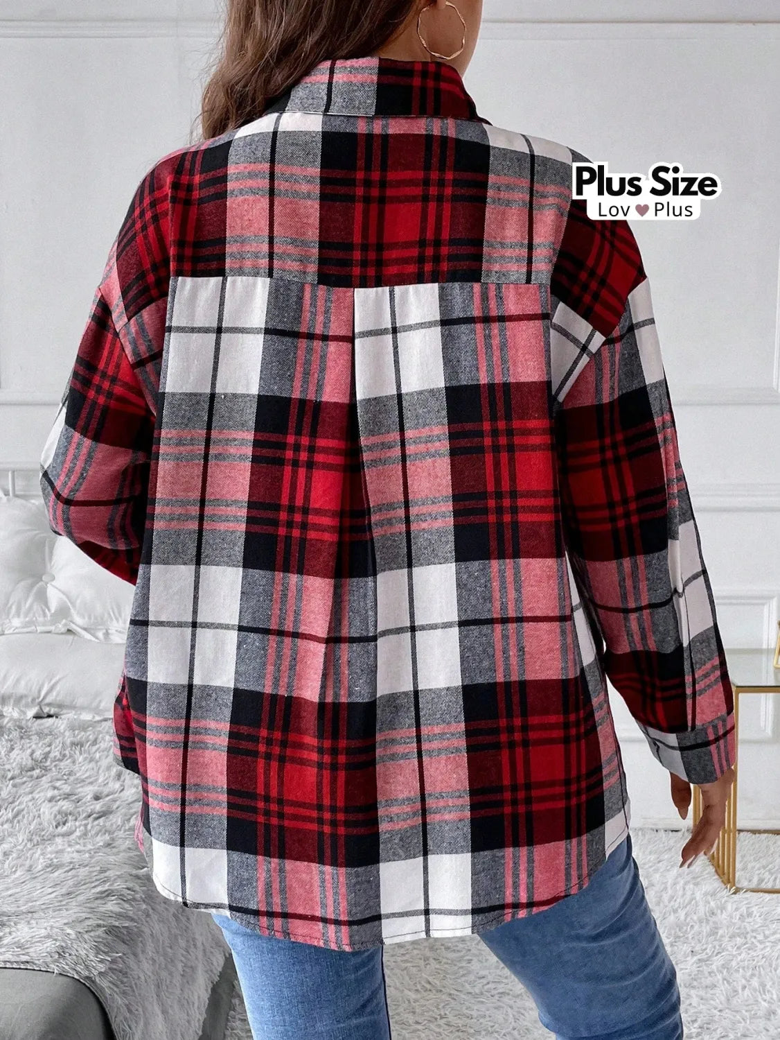 Camisa Xadrez Plus Size com Bolso Blusas Plus Size