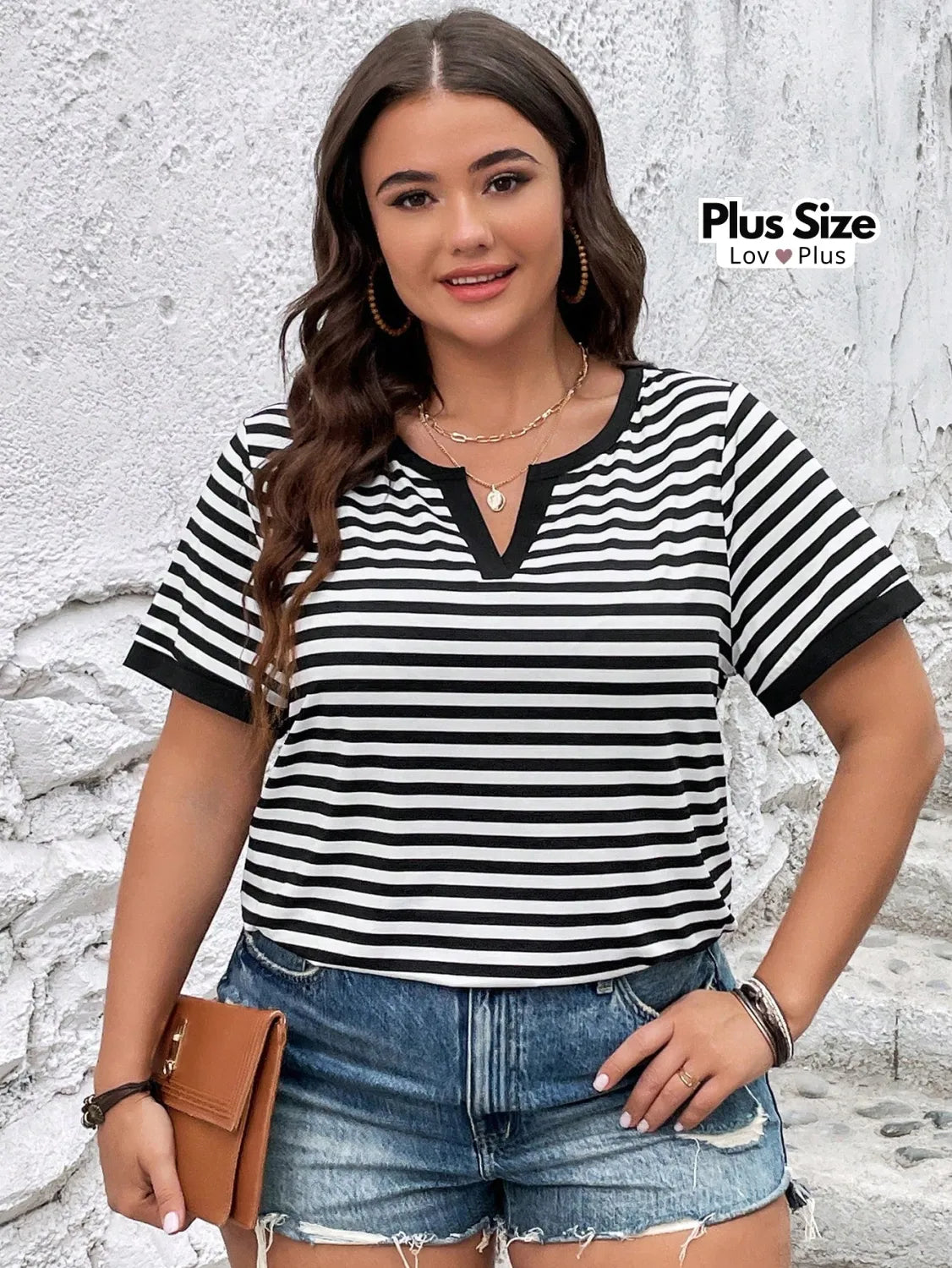Camiseta Plus Size Listrada Confortável Blusas Plus Size