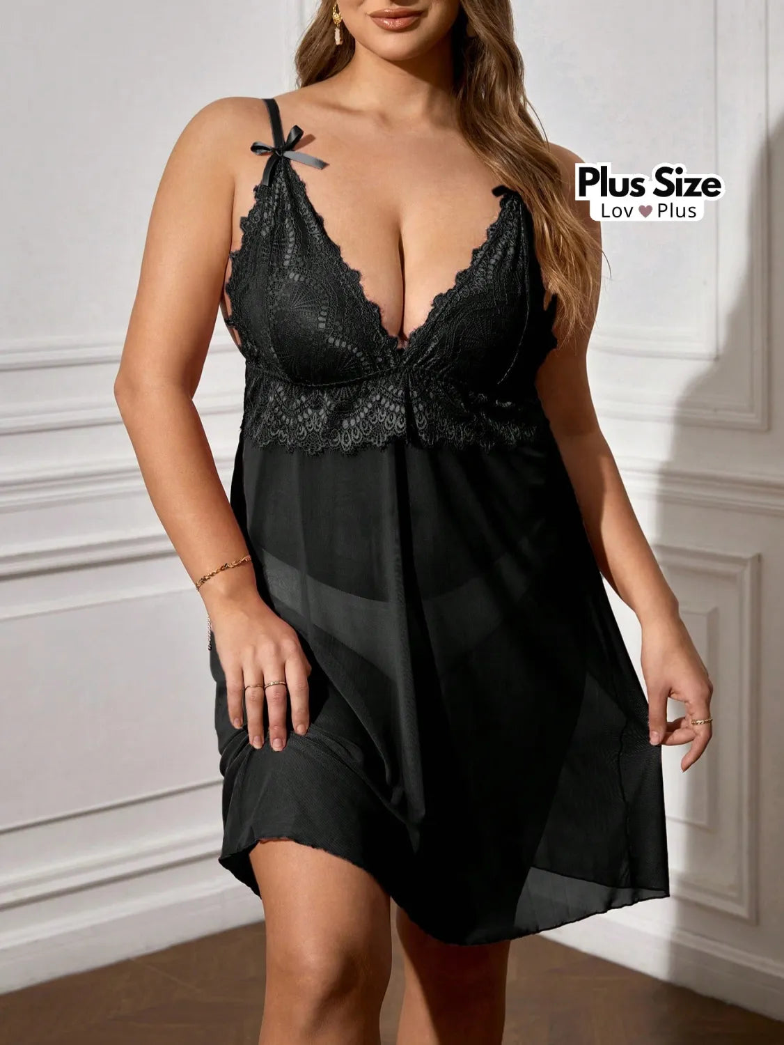 Camisola com Bojo Plus Size de Renda Pijamas Plus Size