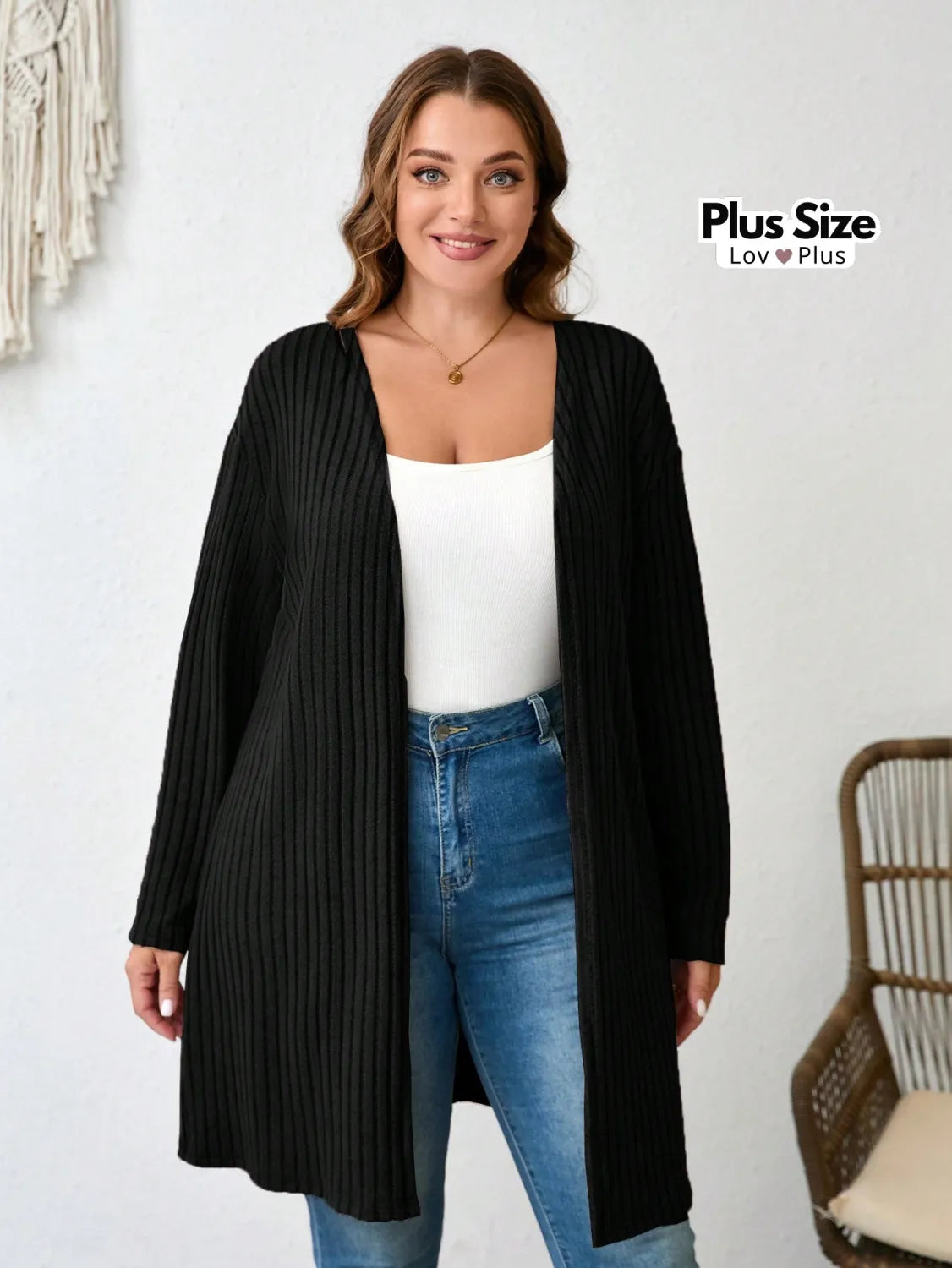 Cardigã Longo Plus Size Canelado Modal Suéter Plus Size