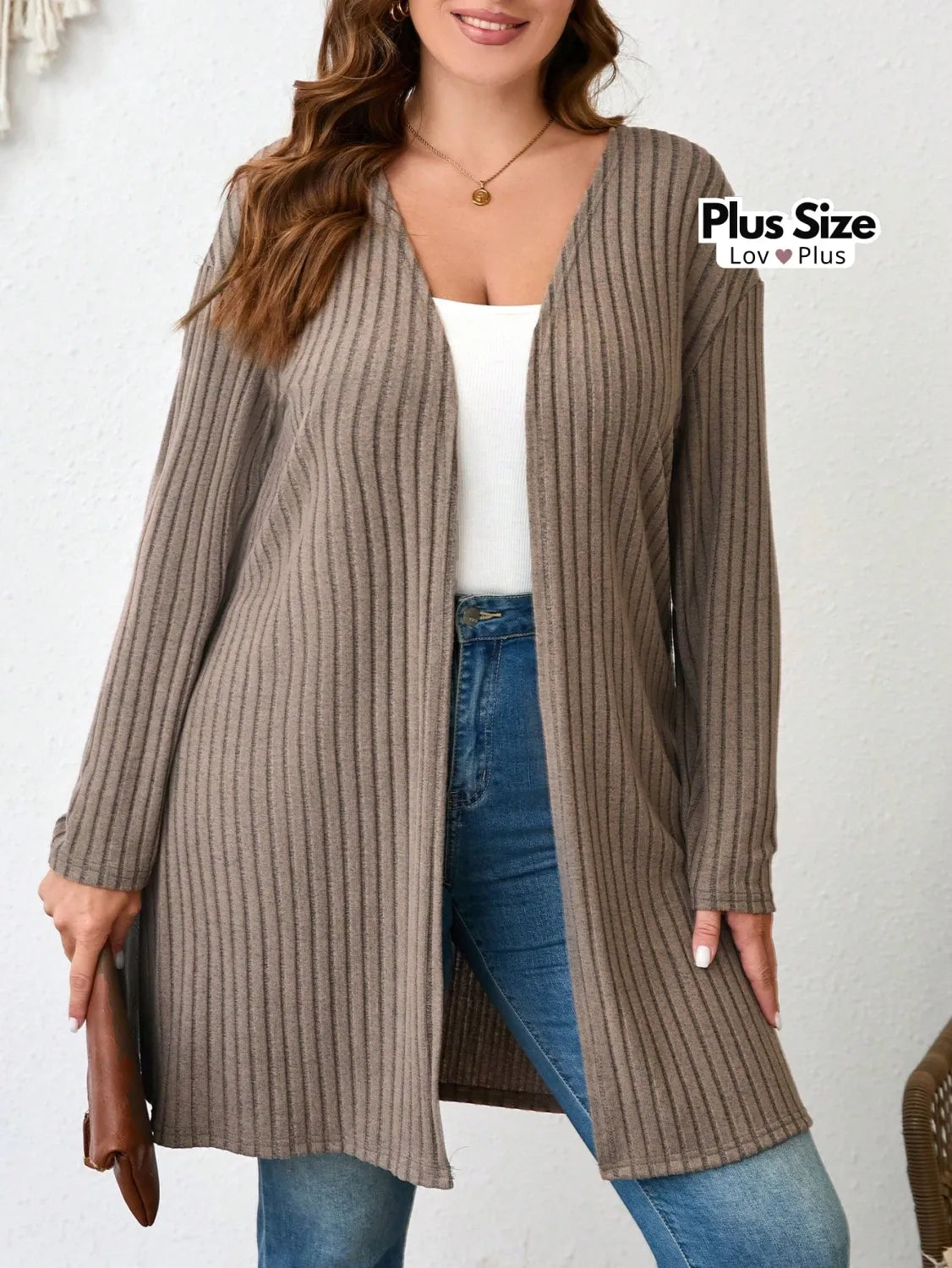 Cardigã Longo Plus Size Canelado Modal Suéter Plus Size
