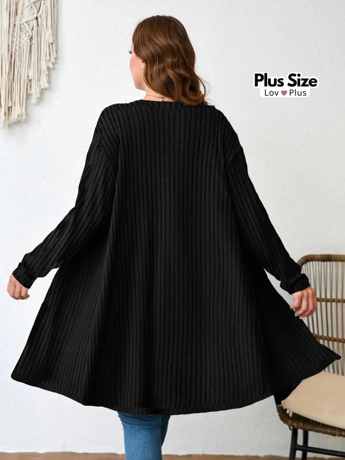 Cardigã Longo Plus Size Canelado Modal Suéter Plus Size