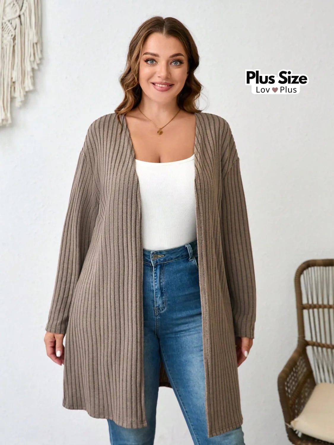 Cardigã Longo Plus Size Canelado Modal Suéter Plus Size