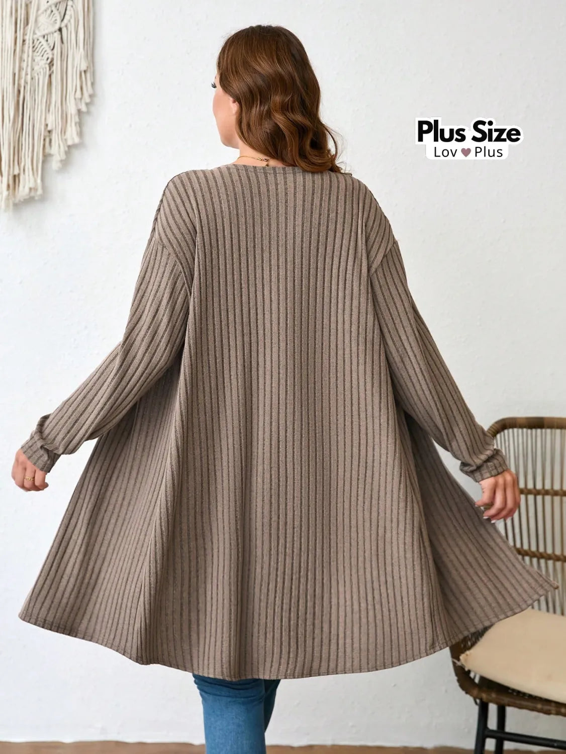 Cardigã Longo Plus Size Canelado Modal Suéter Plus Size