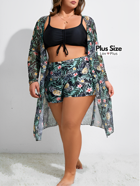 Conjunto Moderno de Praia Kit - 3 Peças Plus Size - Tags: Saídas de Praia Plus Size