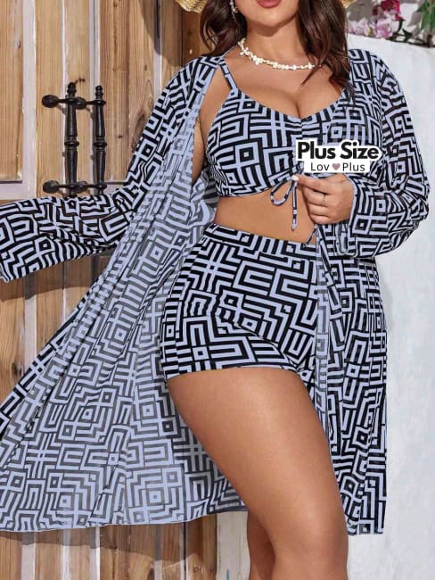 Conjunto Moderno de Praia Kit - 3 Peças Plus Size - Tags: Saídas de Praia Plus Size