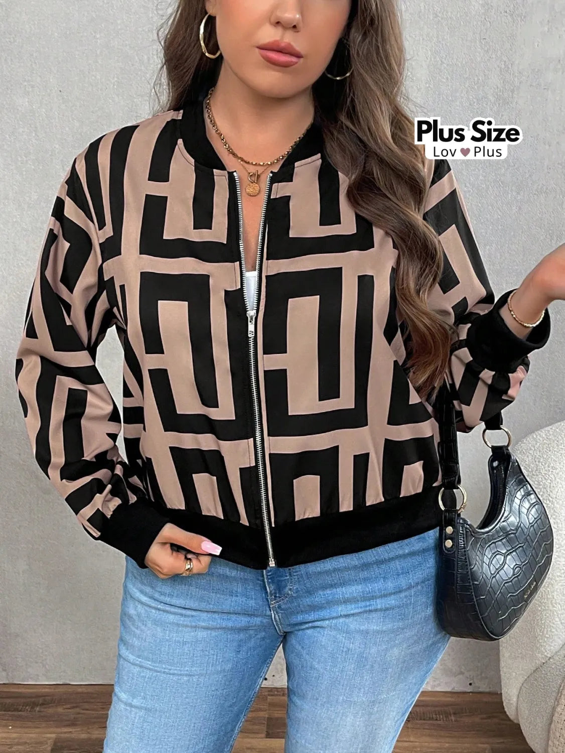 Jaqueta Plus Size com Zíper Frontal Jaquetas Plus Size