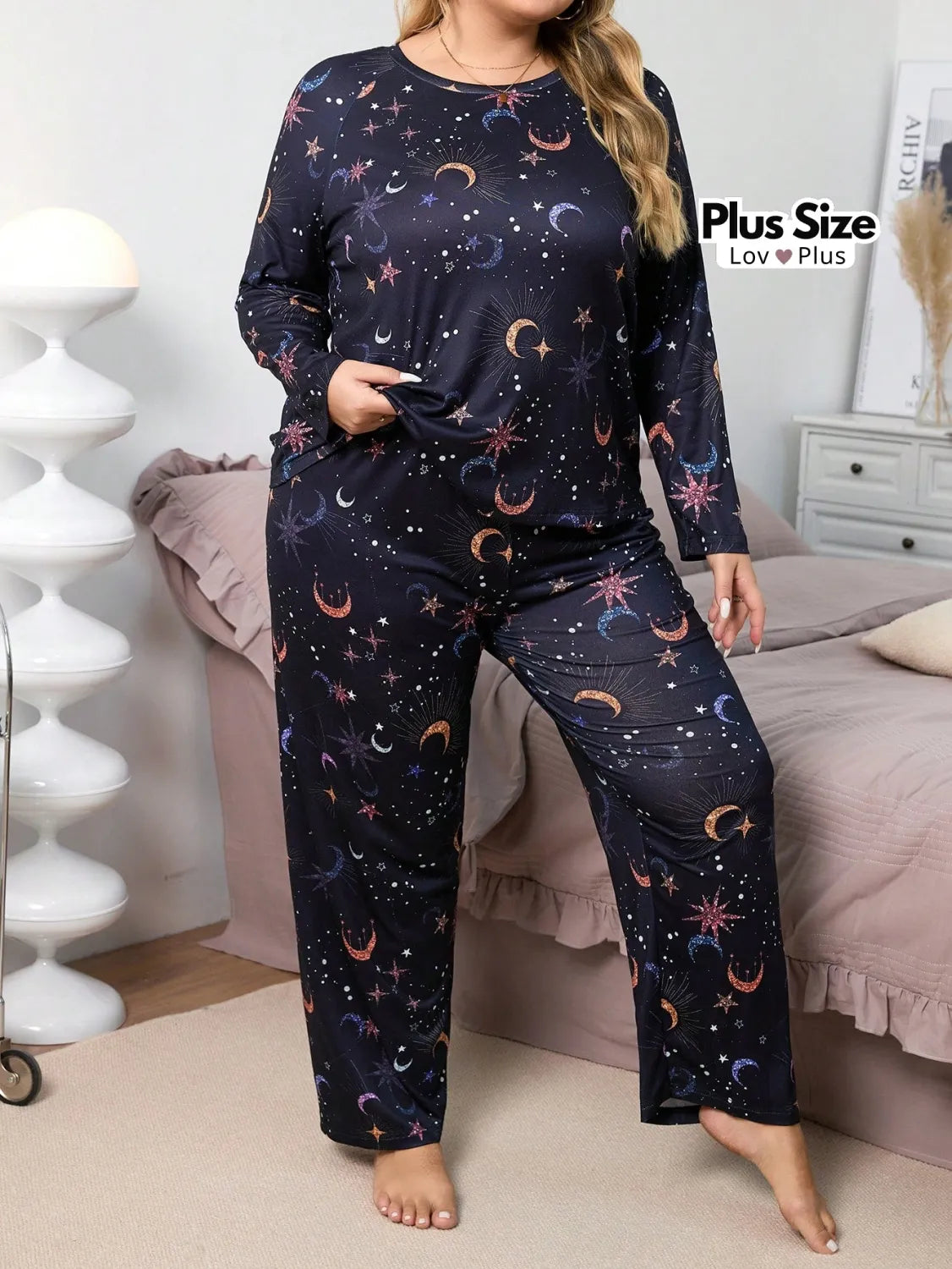 Pijama Feminino de Manga Comprida Plus Size Galáxia Pijamas Plus Size