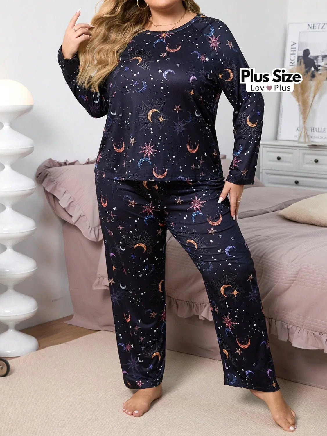 Pijama Feminino de Manga Comprida Plus Size Galáxia Pijamas Plus Size