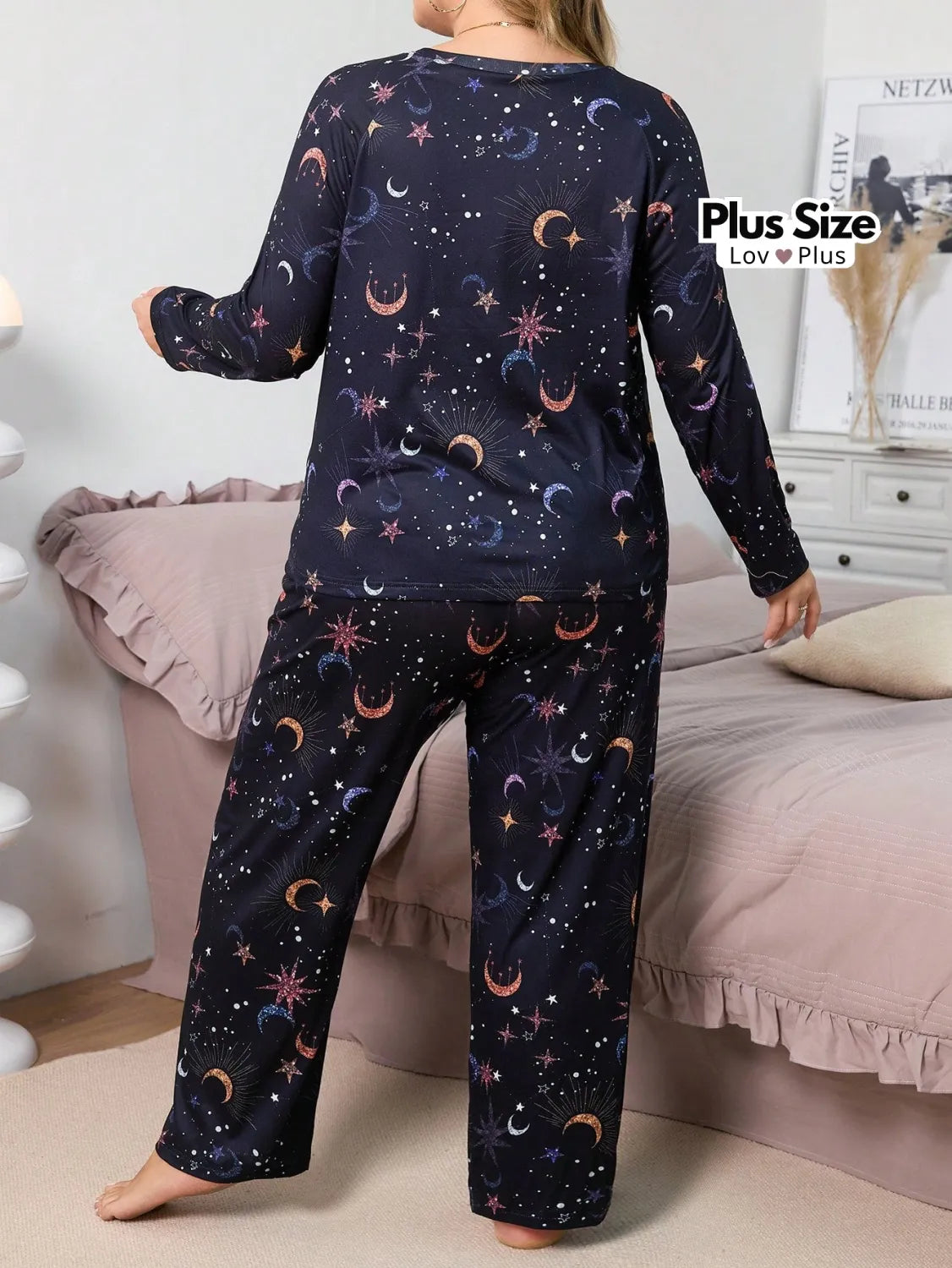 Pijama Feminino de Manga Comprida Plus Size Galáxia Pijamas Plus Size