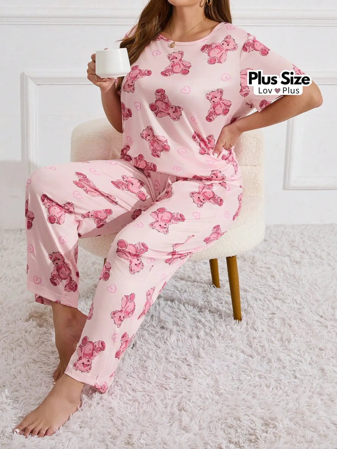 Pijama Feminino de Ursinhos Plus Size em Malha Fria Pijamas Plus Size