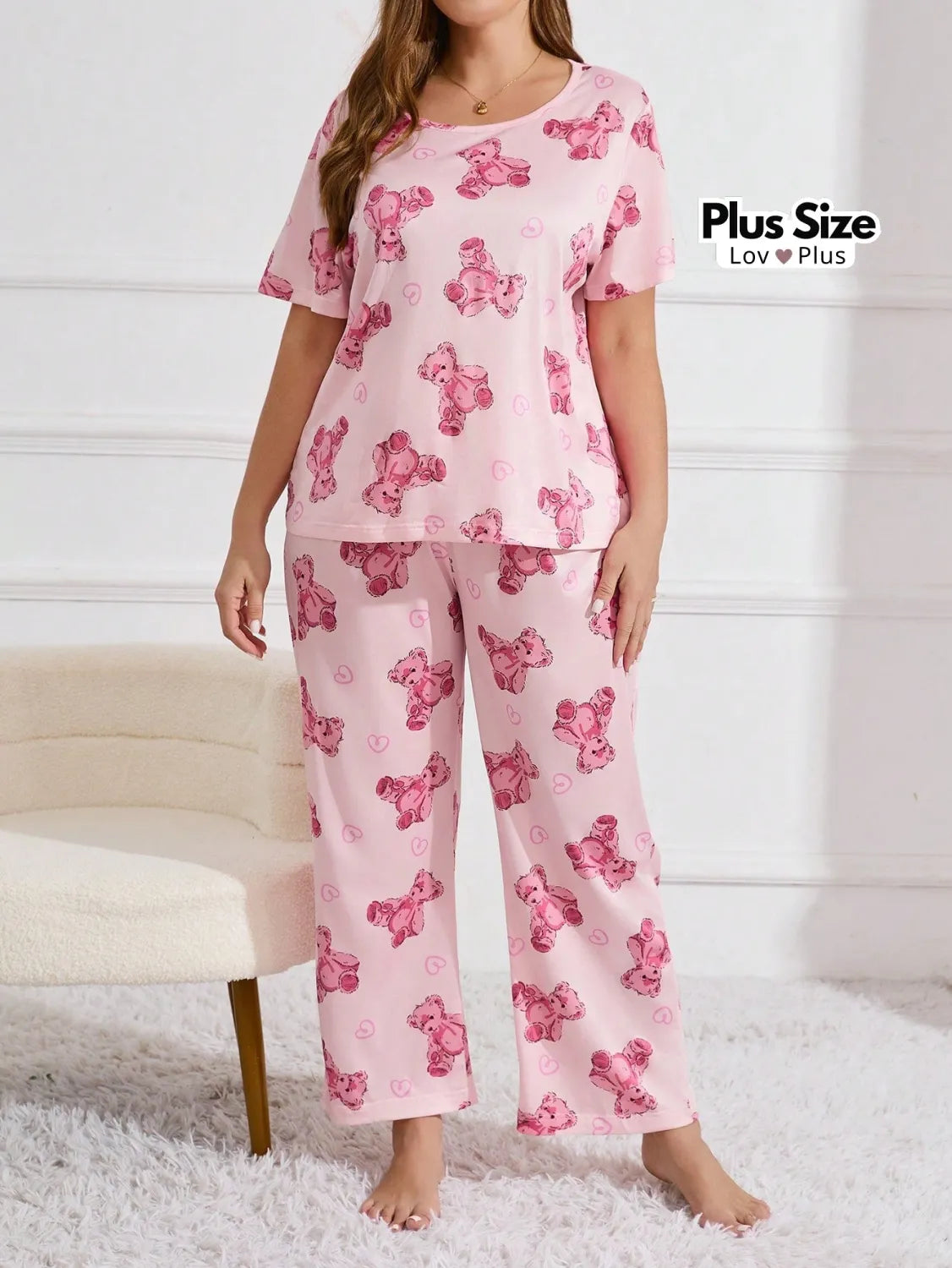 Pijama Feminino de Ursinhos Plus Size em Malha Fria Pijamas Plus Size