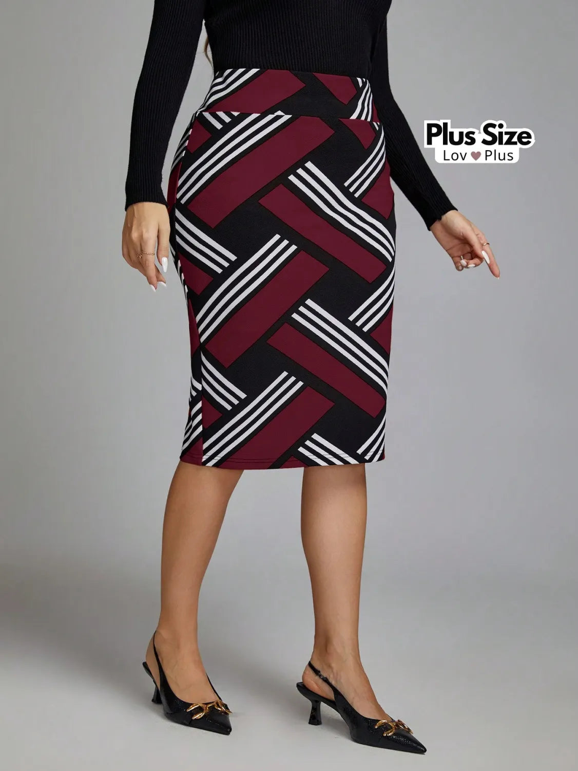 Saia Midi Estilosa Plus Size Cintura Alta Saias Plus Size