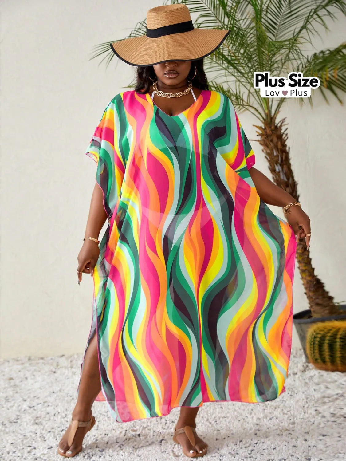 Saída de Praia Colorida Plus Size tipo Túnica Saídas de Praia Plus Size