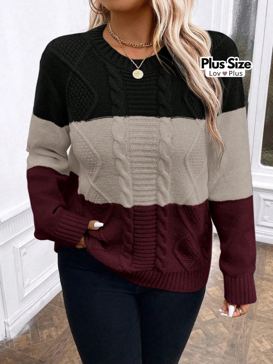 Suéter de Manga Comprida Plus Size em Lã Blusas Plus Size