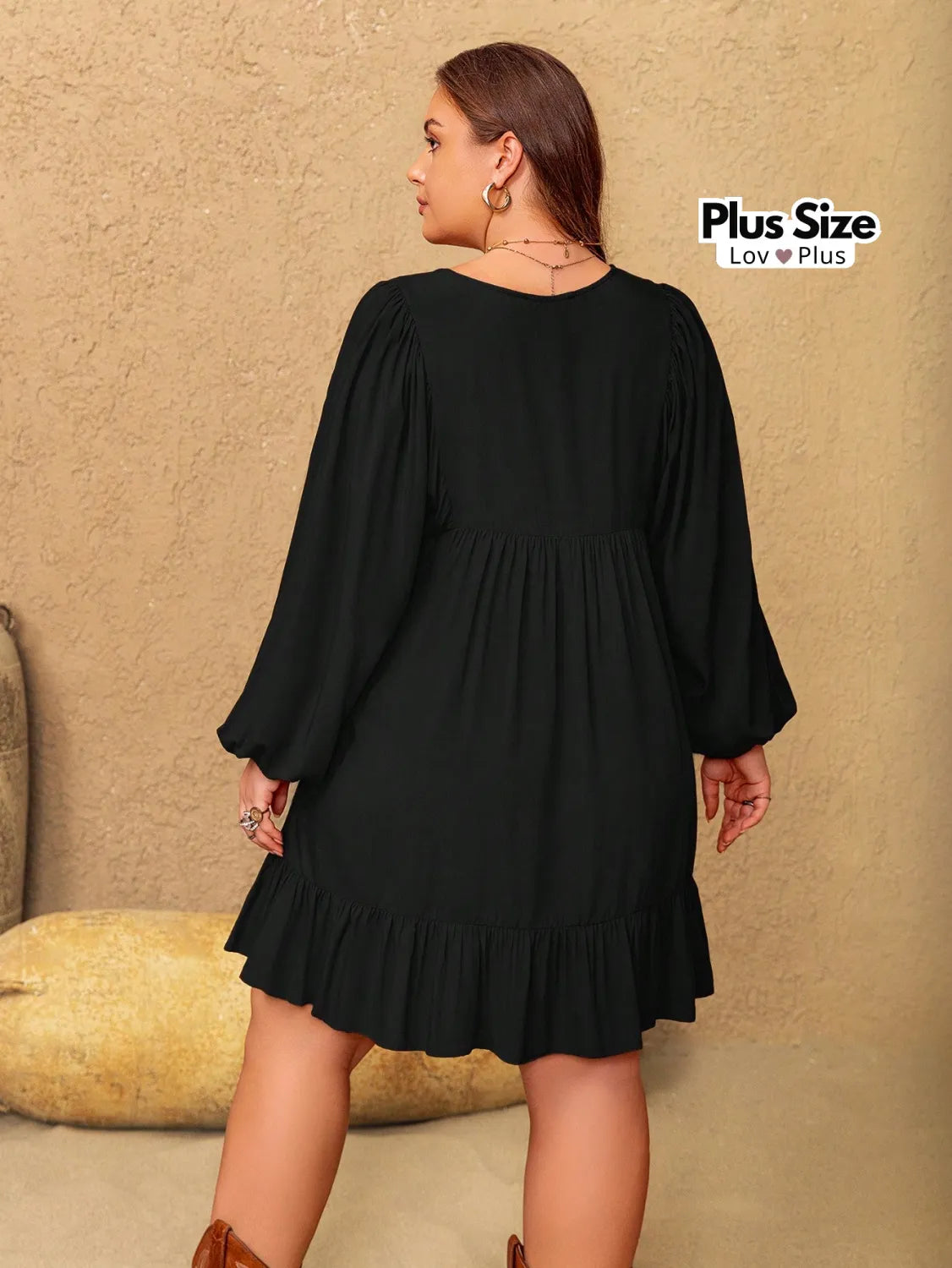 Vestido Boho Liso com Bordado Plus Size 100% Viscose Vestidos Plus Size