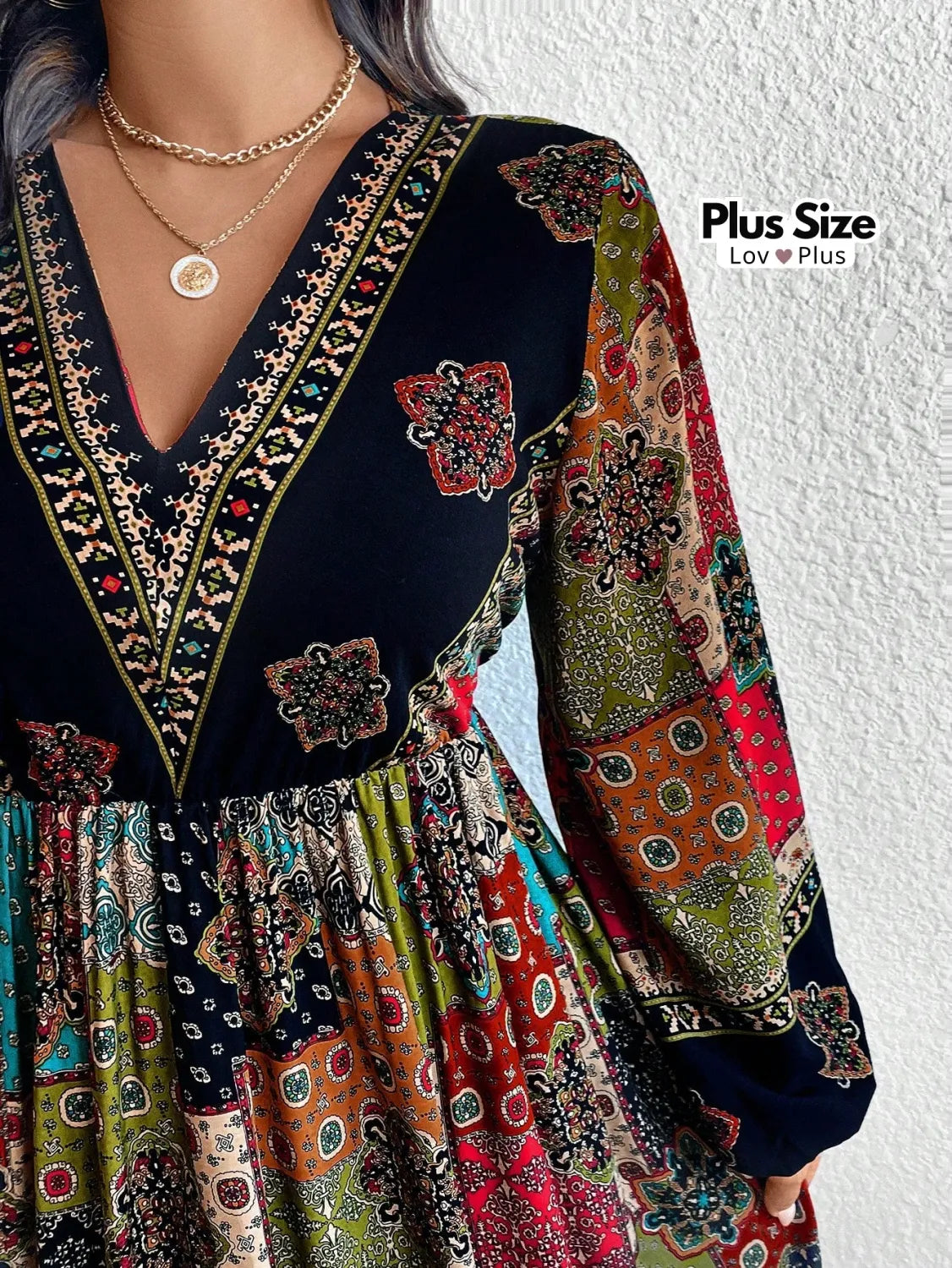 Vestido Boho Plus Size de Manga Longa Soltinha Vestidos Plus Size