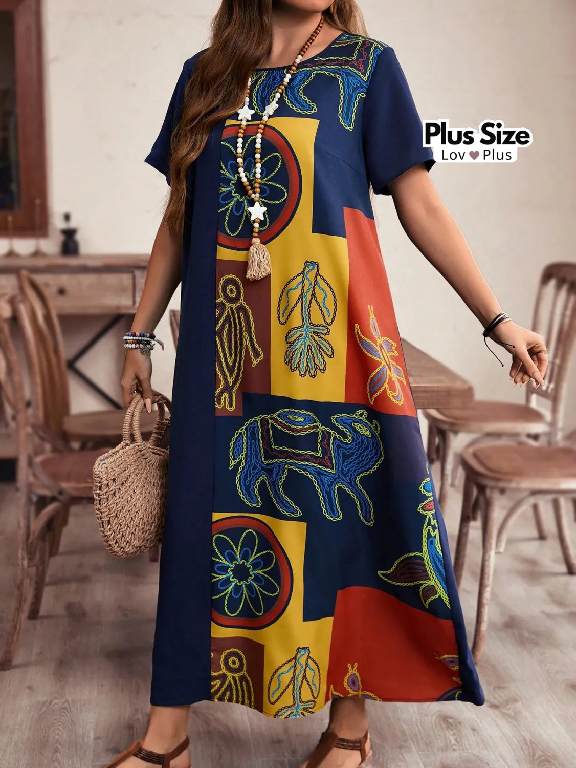 Vestido Longo Plus Size de Manga Curta Vestidos Plus Size