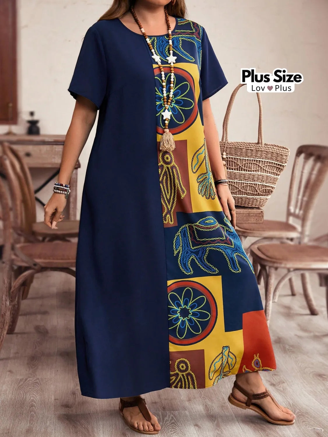 Vestido Longo Plus Size de Manga Curta Vestidos Plus Size