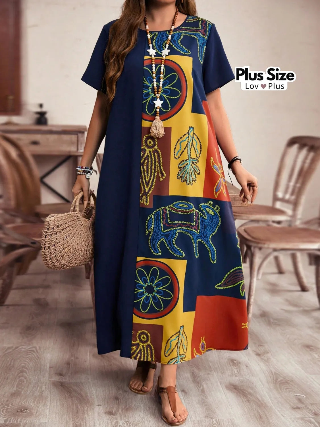 Vestido Longo Plus Size de Manga Curta Vestidos Plus Size