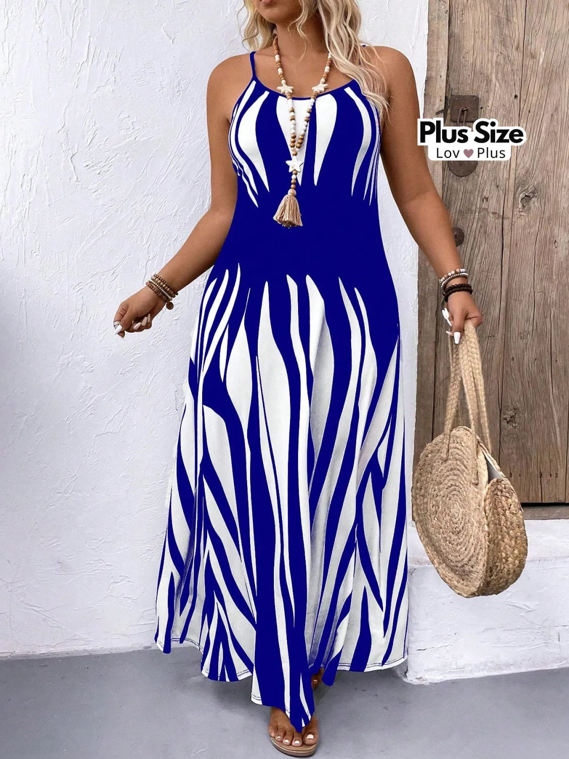 Vestido Maxi Azul e Branco Plus Size Vestidos Plus Size