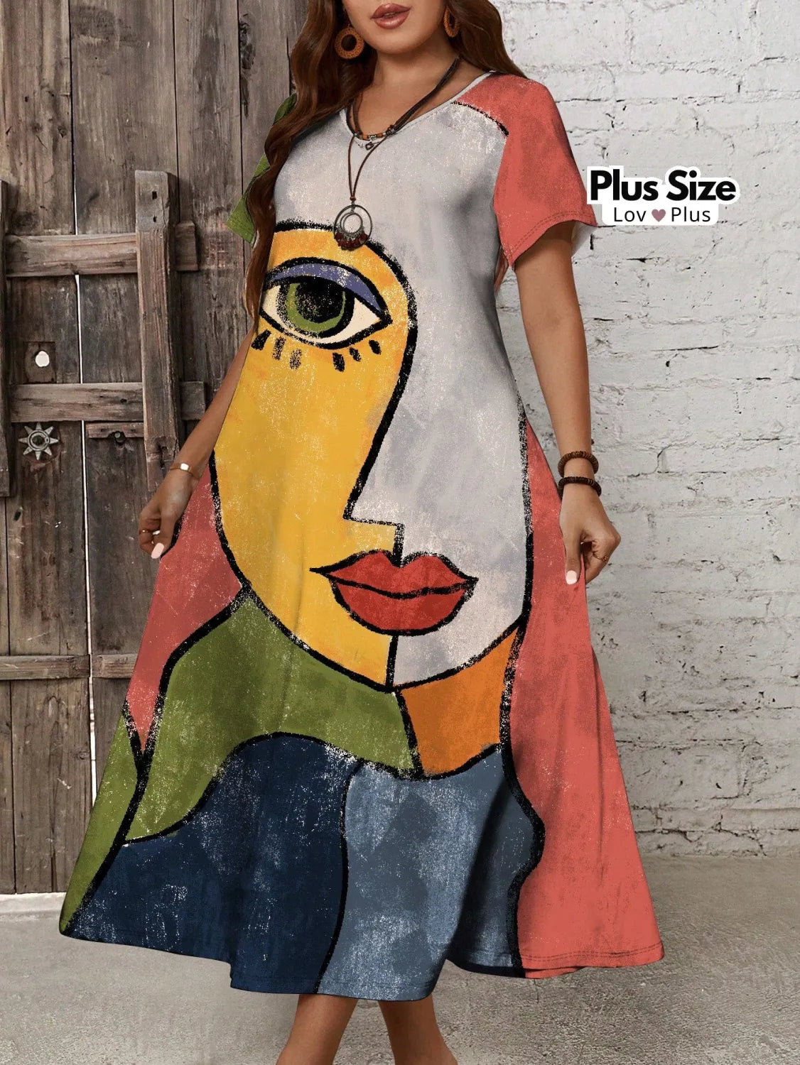 Vestido Midi com Estampa Abstrata Plus Size Vestidos Plus Size