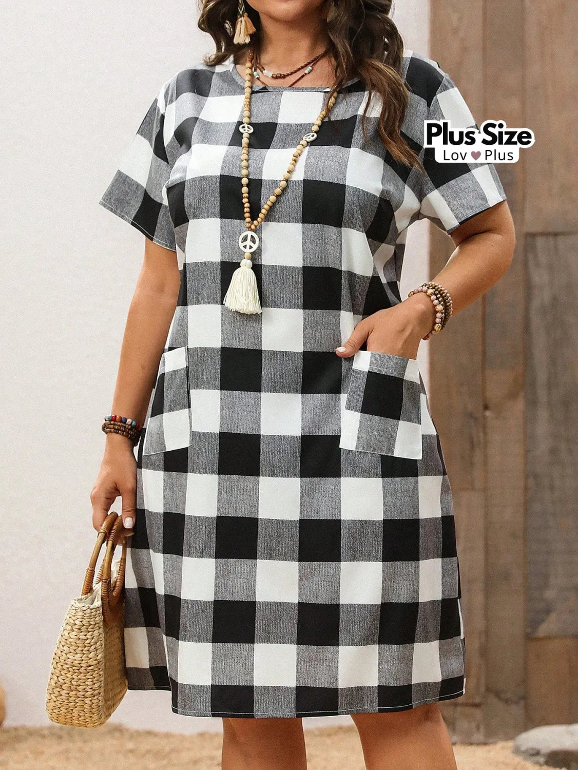 Vestido Xadrez Plus Size Preto e Branco Vestidos Plus Size