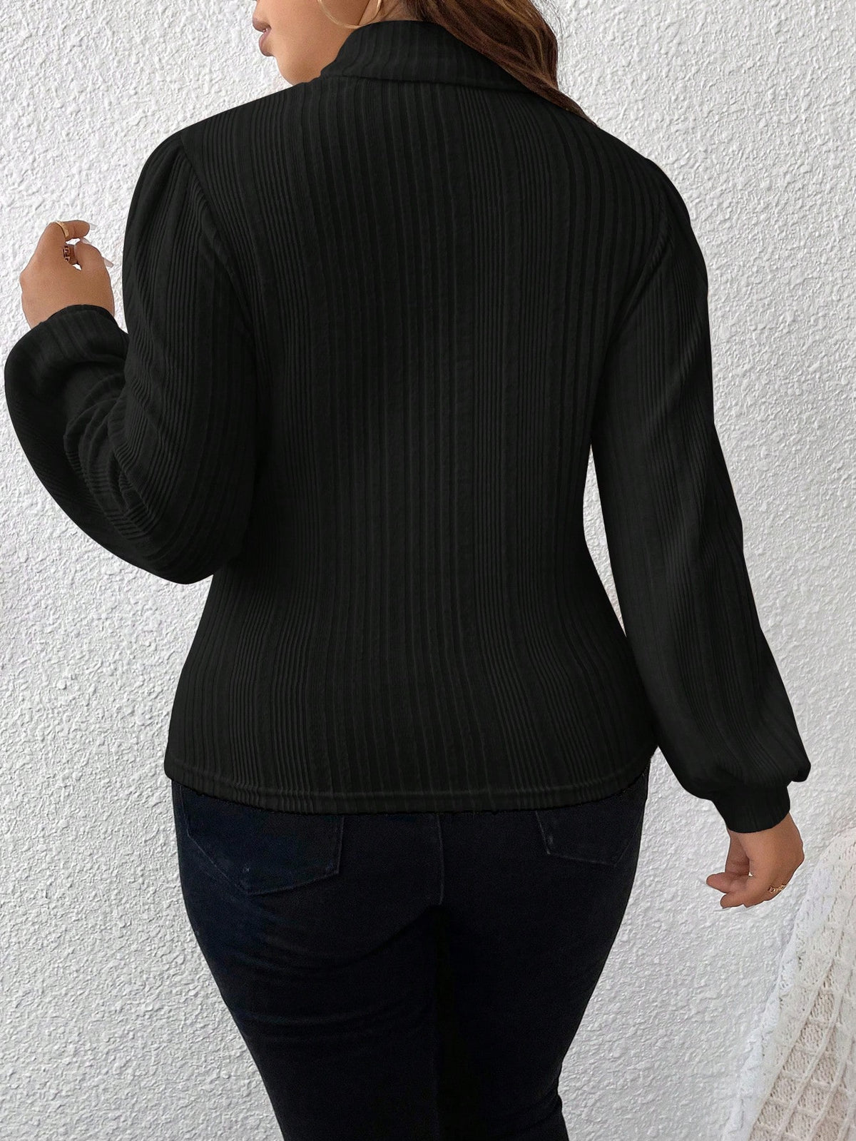 Blusa Plus Size Canelada de Manga Comprida