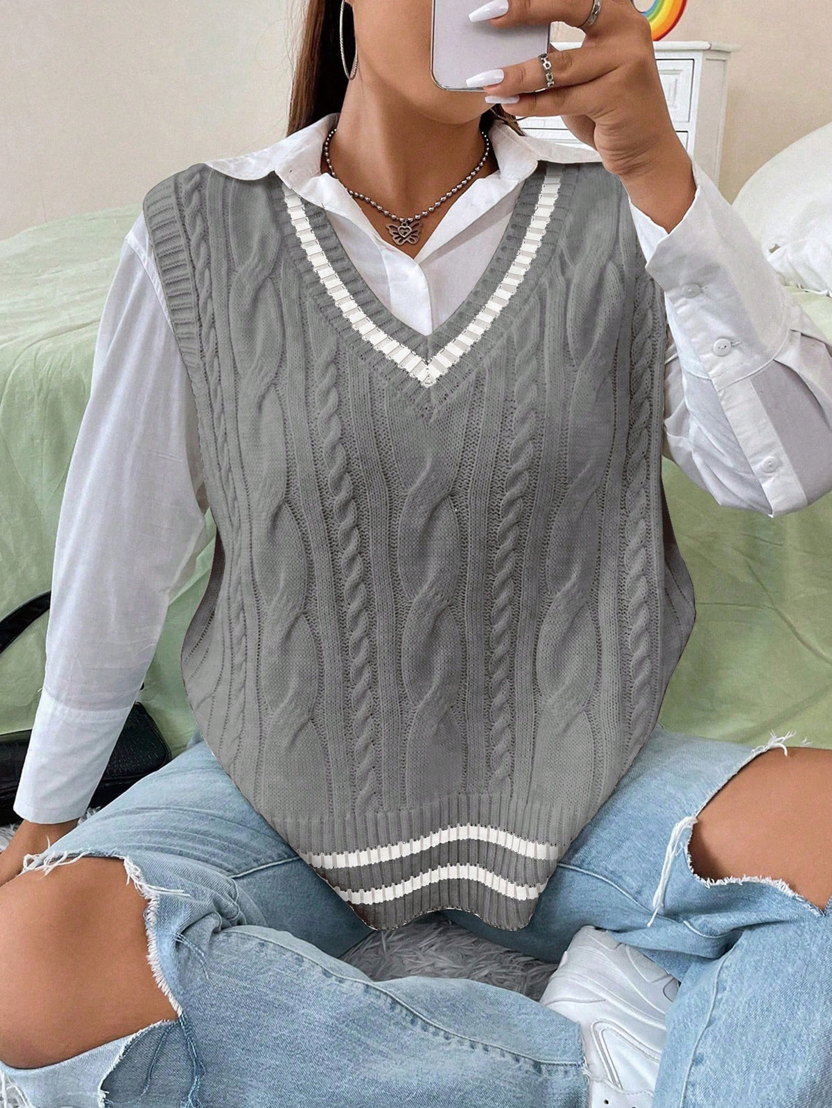 Camisa Suéter com Sobreposição Plus Size