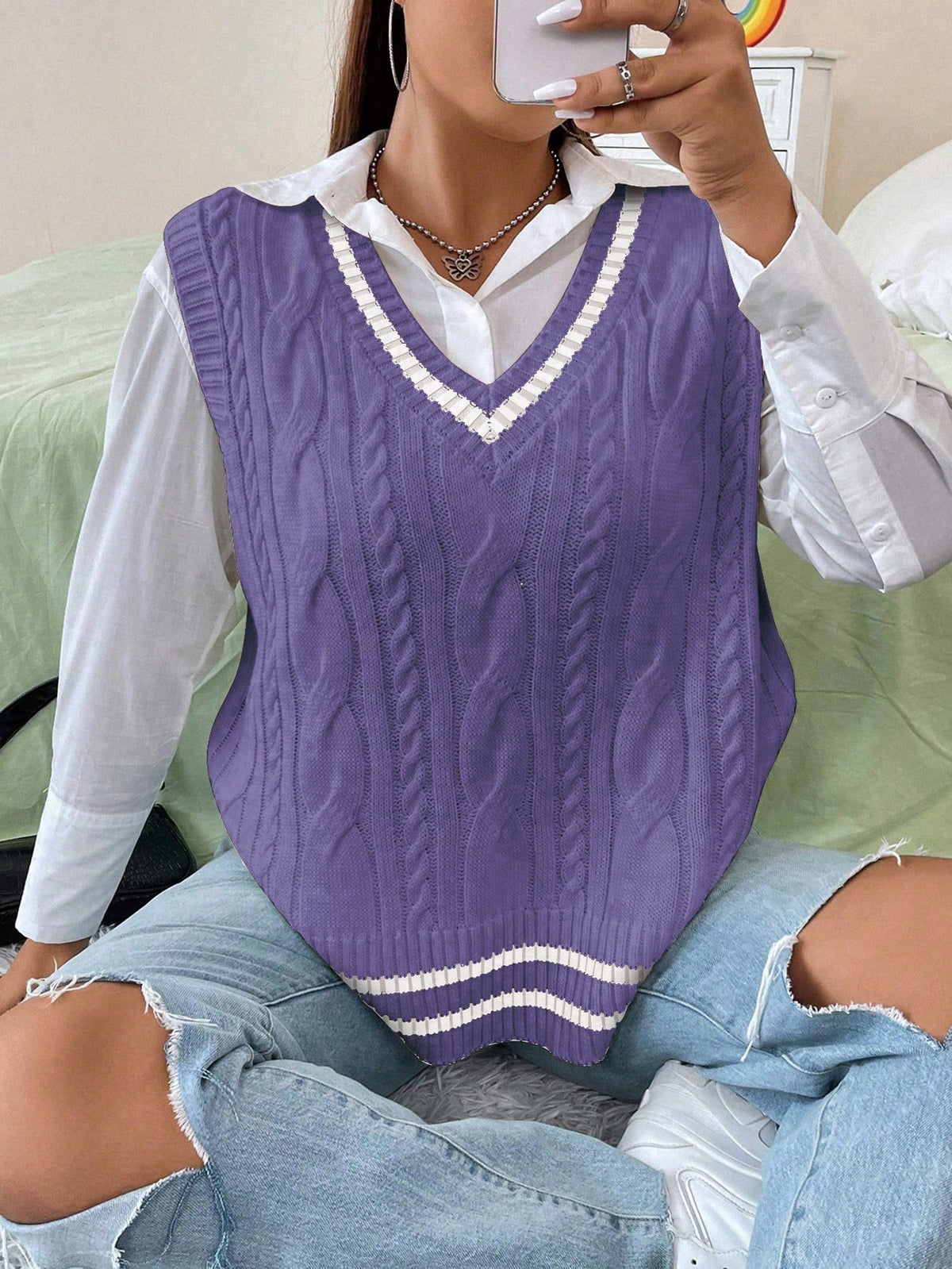 Camisa Suéter com Sobreposição Plus Size