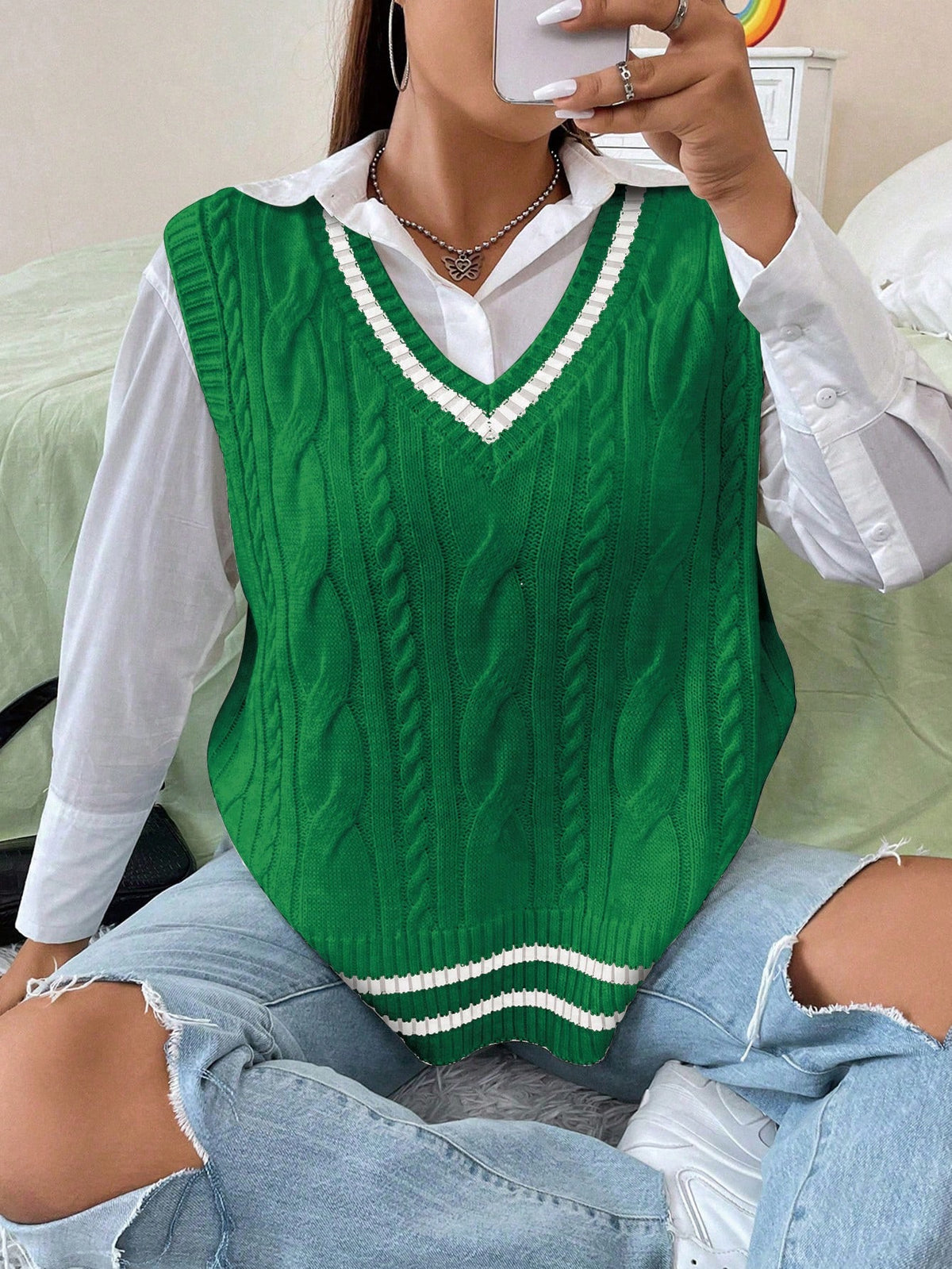 Camisa Suéter com Sobreposição Plus Size