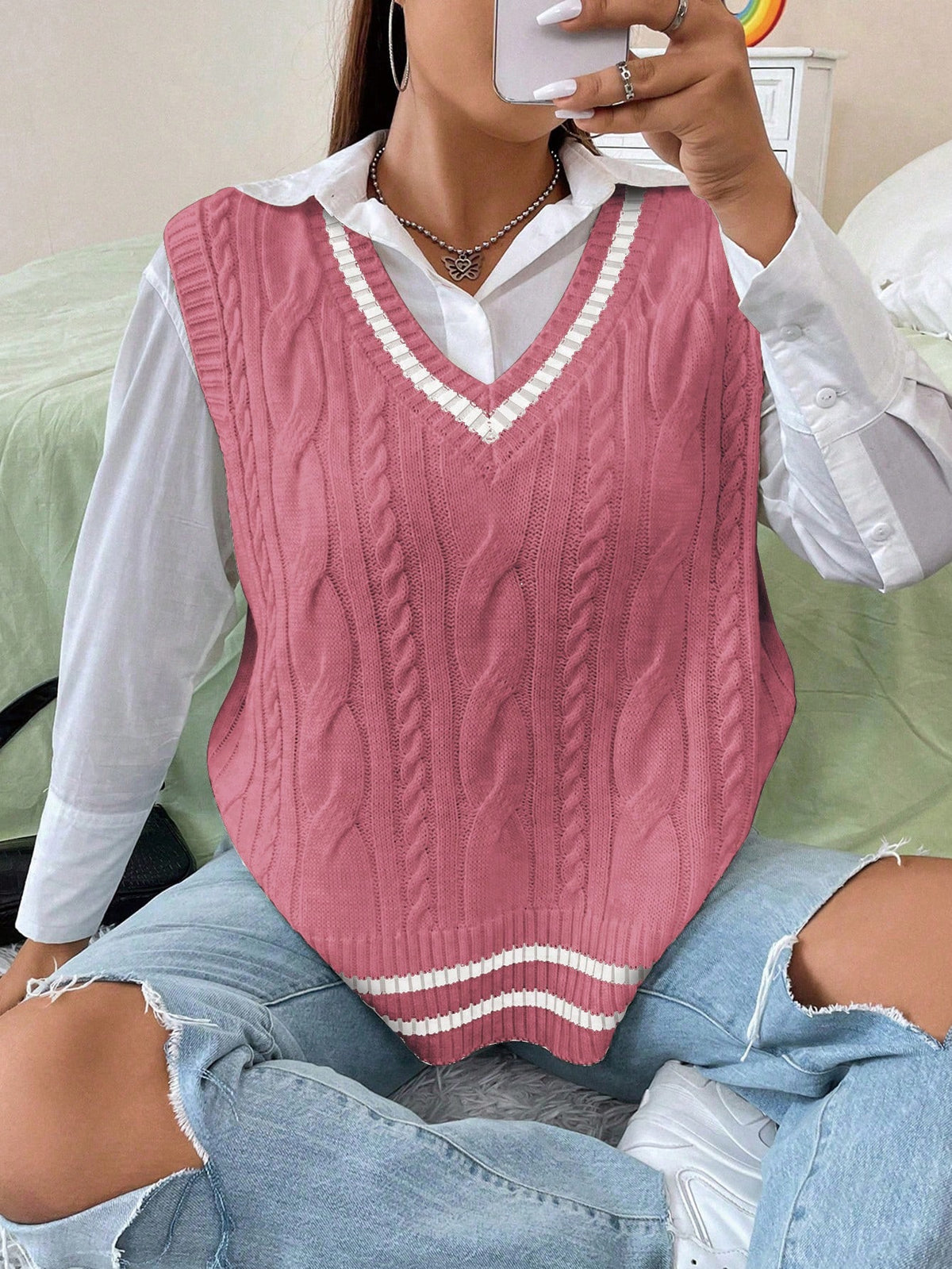 Camisa Suéter com Sobreposição Plus Size