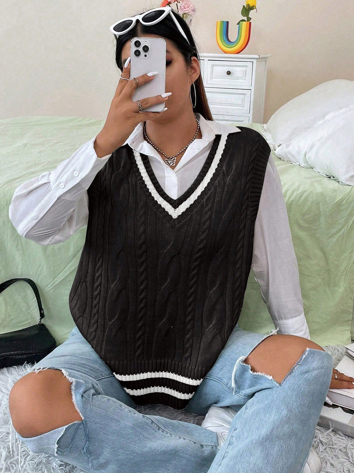 Camisa Suéter com Sobreposição Plus Size