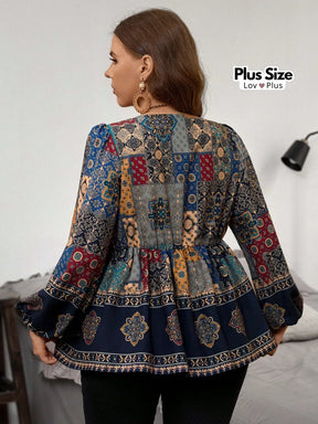 Bata Boho de Manga Longa Plus Size Blusas Plus Size