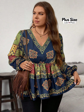 Bata Boho de Manga Longa Plus Size Blusas Plus Size