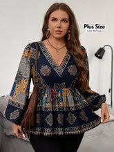 Bata Boho de Manga Longa Plus Size G / Azul Blusas Plus Size