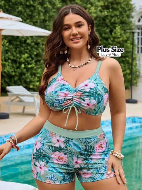 Biquíni Plus Size com Top Ajustável e Shorts Estampado - Tags: Biquínis Plus Size