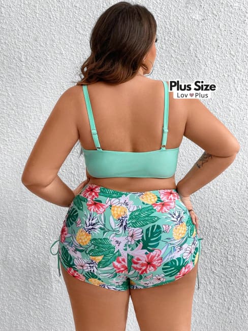 Biquíni Plus Size com Top Regulável e Shorts Estampado - Tags: Biquínis Plus Size