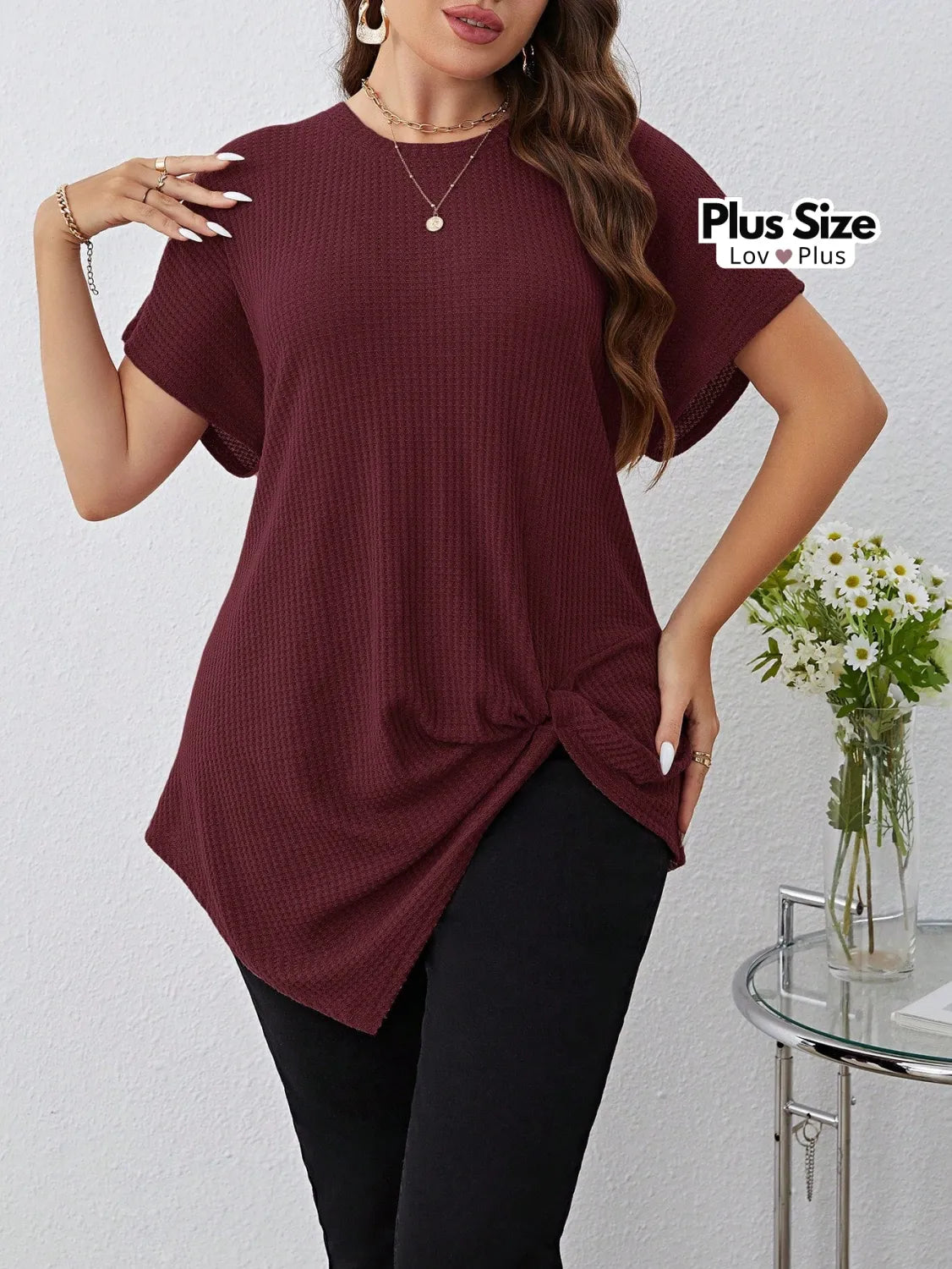 Blusa Assimétrica Plus Size com Manga Soltinha G / Vinho Blusas Plus Size
