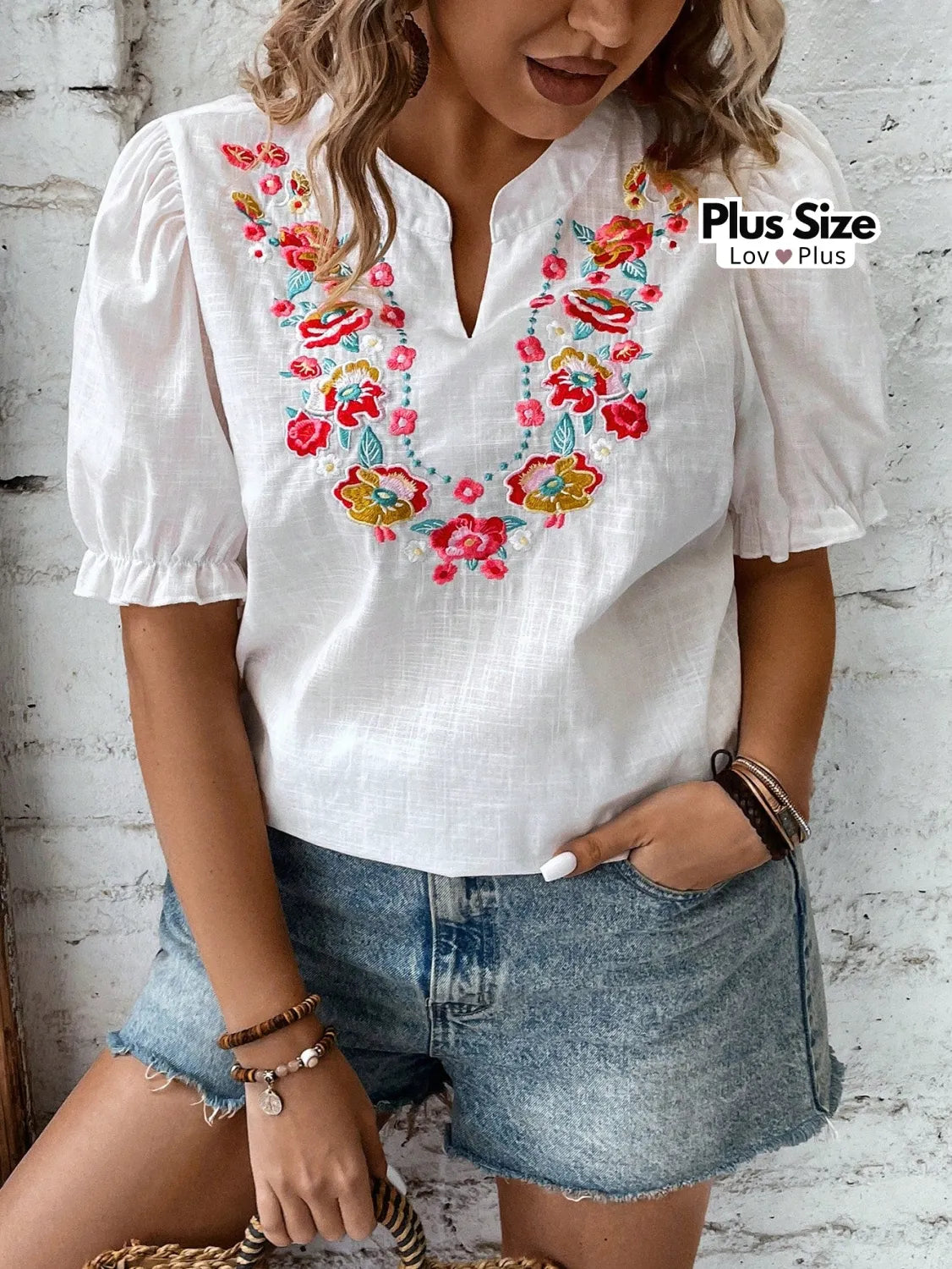 Blusa Bordada Plus Size 100% Algodão G / Branco Blusas Plus Size