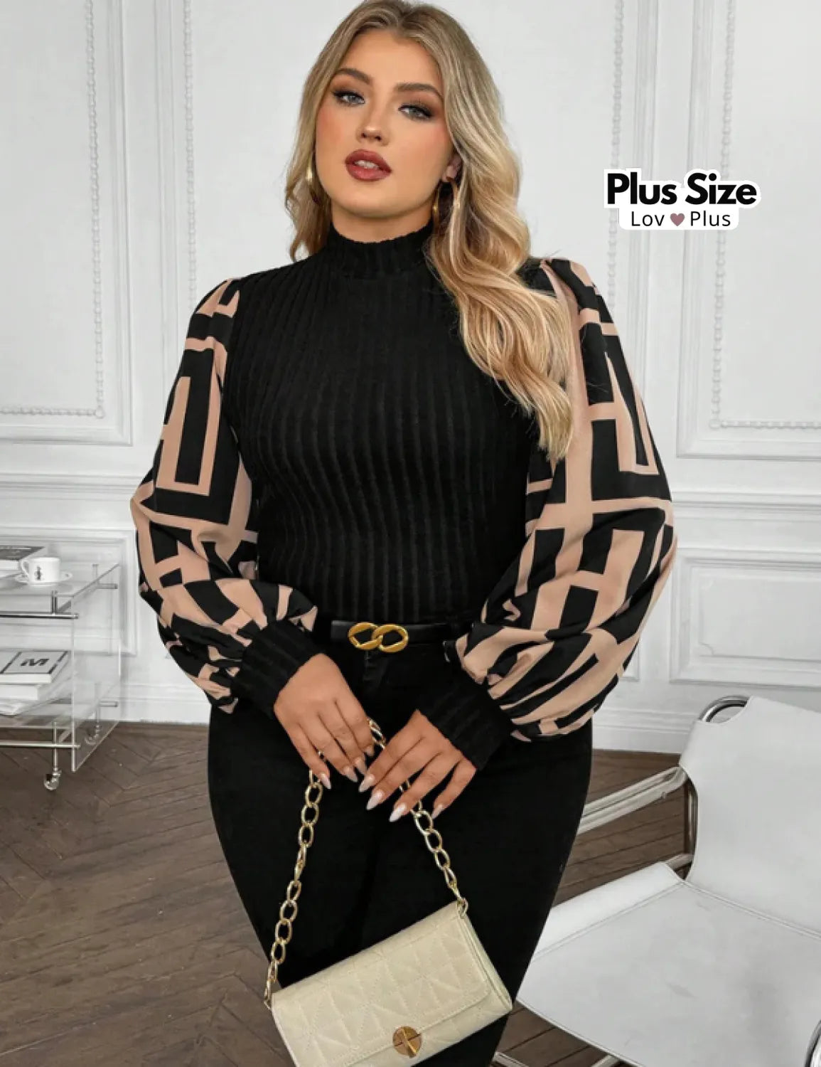 Blusa Chic Canelada Plus Size Tendência 2025 G / Bege Blusas Plus Size