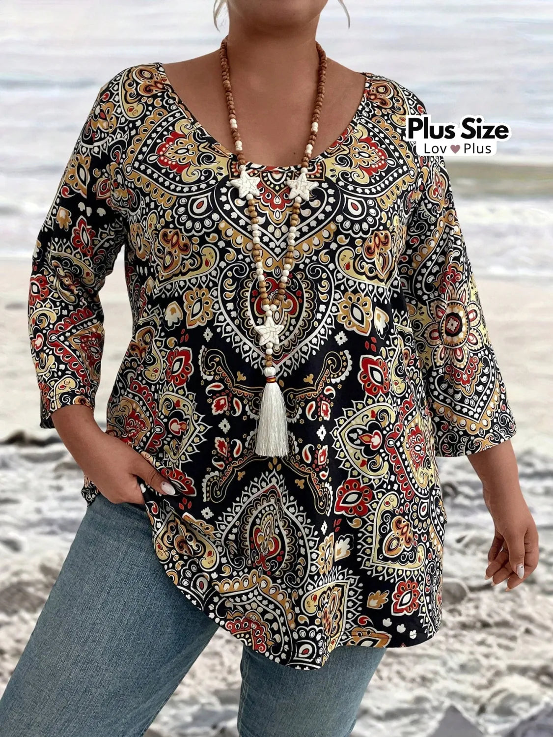 Blusa Comprida de Manga Longa Boho Plus Size Blusas Plus Size