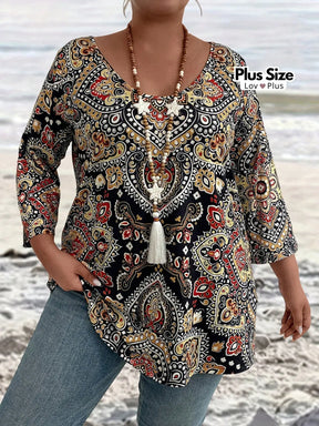 Blusa Comprida de Manga Longa Boho Plus Size Blusas Plus Size
