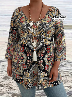 Blusa Comprida de Manga Longa Boho Plus Size Blusas Plus Size