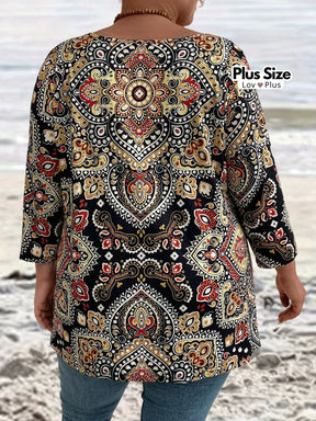 Blusa Comprida de Manga Longa Boho Plus Size Blusas Plus Size