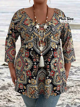 Blusa Comprida de Manga Longa Boho Plus Size Preta / G Blusas Plus Size