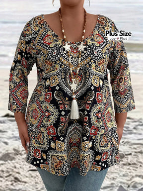 Blusa Comprida de Manga Longa Boho Plus Size Preta / G Blusas Plus Size